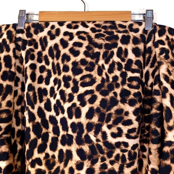 VINCE CAMUTO Trumped Sleeve Off Shoulder Mini Bodycon Dress Brown Cheetah Medium - Picture 5 of 13